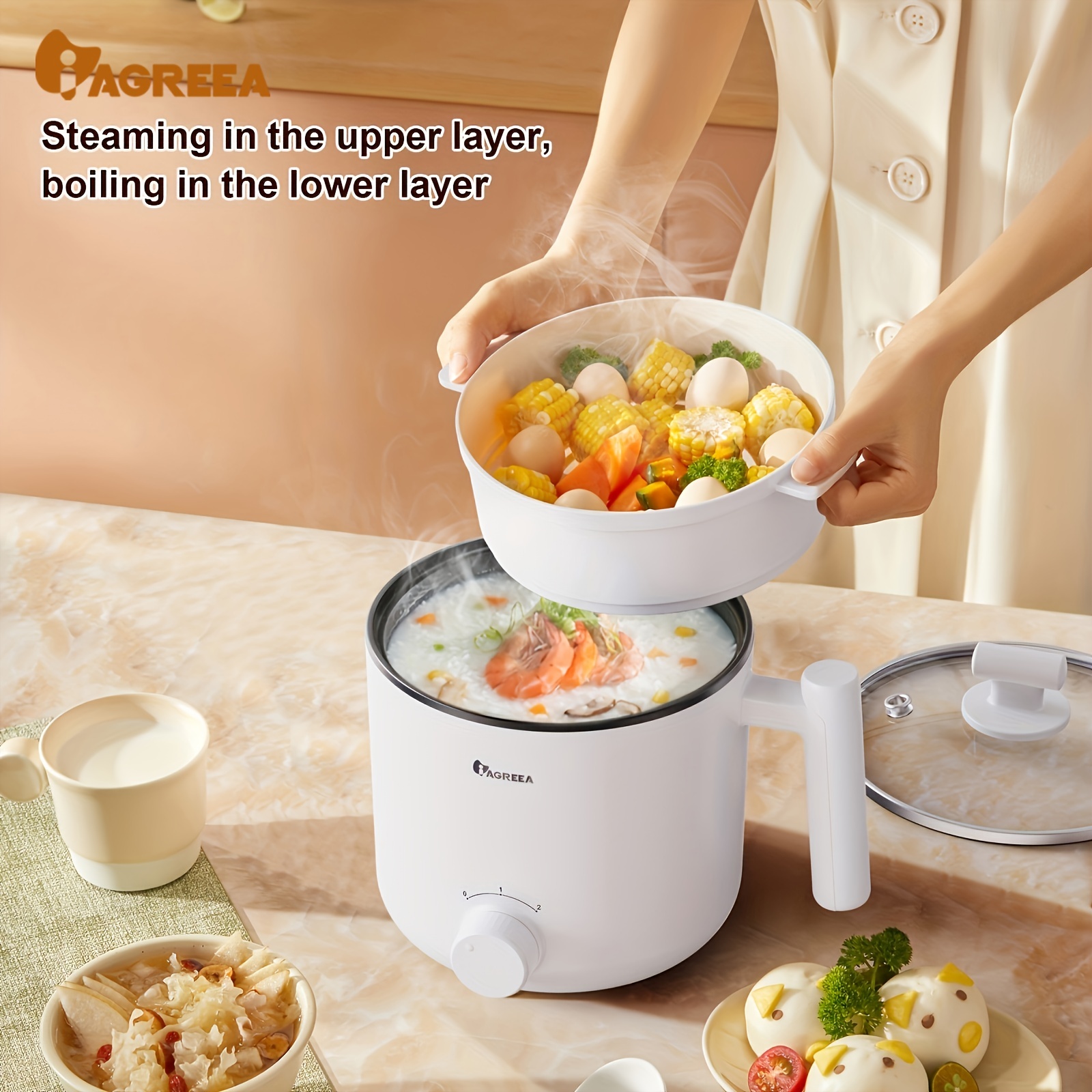Temu 6 9inchelectric Cooking Pot Multi Functional Cooking Pot Shabu Cook  Stir Fry Braised Steam Non Stick Electric Cooking Pot A Pot Can Double Fire  On The Steam Down The Boil To