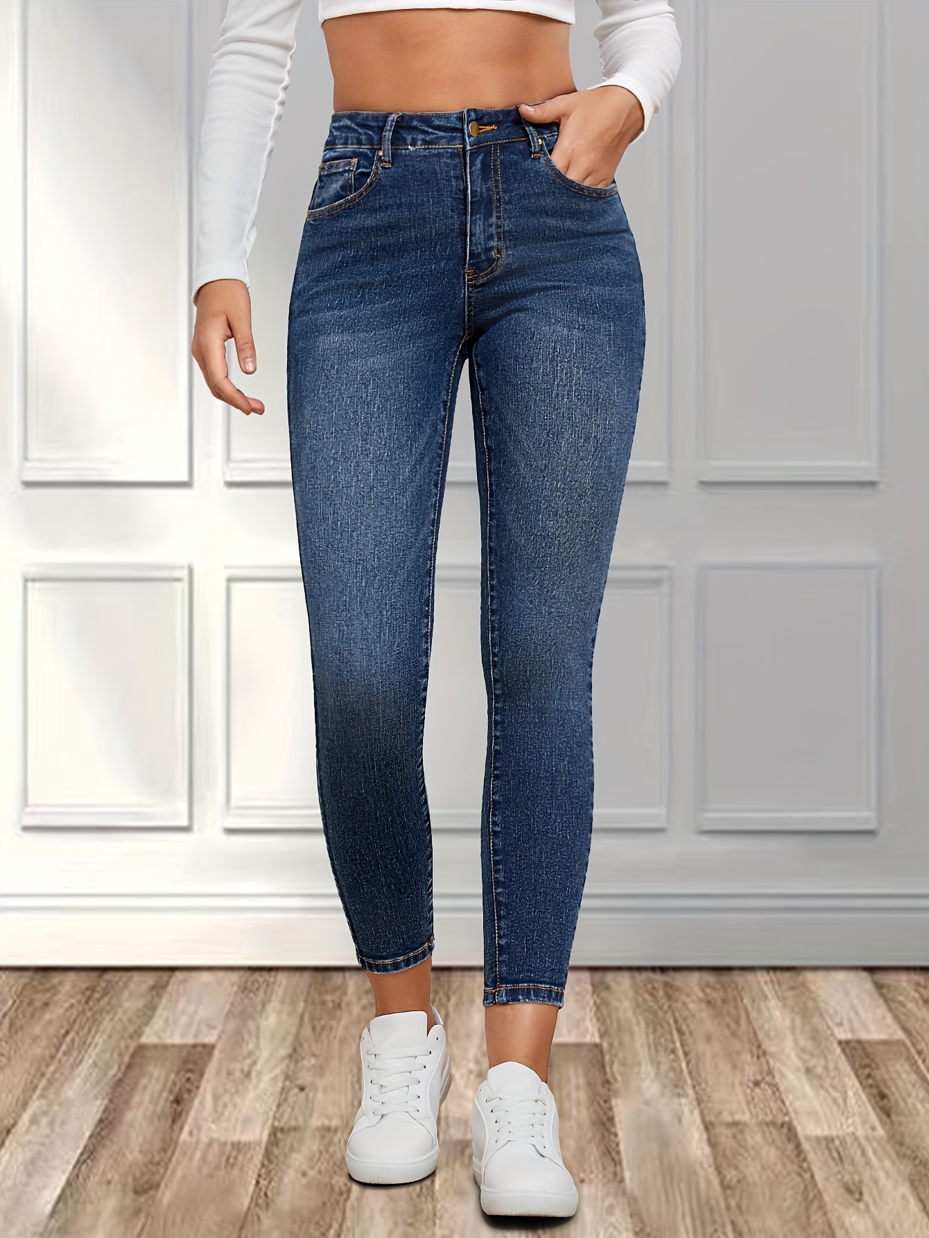 Blue Ripped Holes Skinny Jeans Slim Fit Slash Pockets Slight - Temu United  Arab Emirates