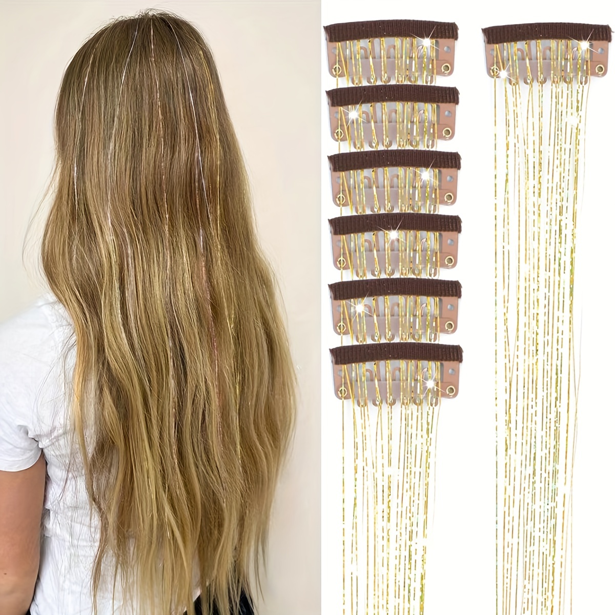 12pcs Clip In Hair Tinsel Kit 20 Inch Heat Resistant Fairy Hair Tinsel Kit  Glitter Hair Tensile Clip In On Sparkling Shiny Colorful Hair Accessories 