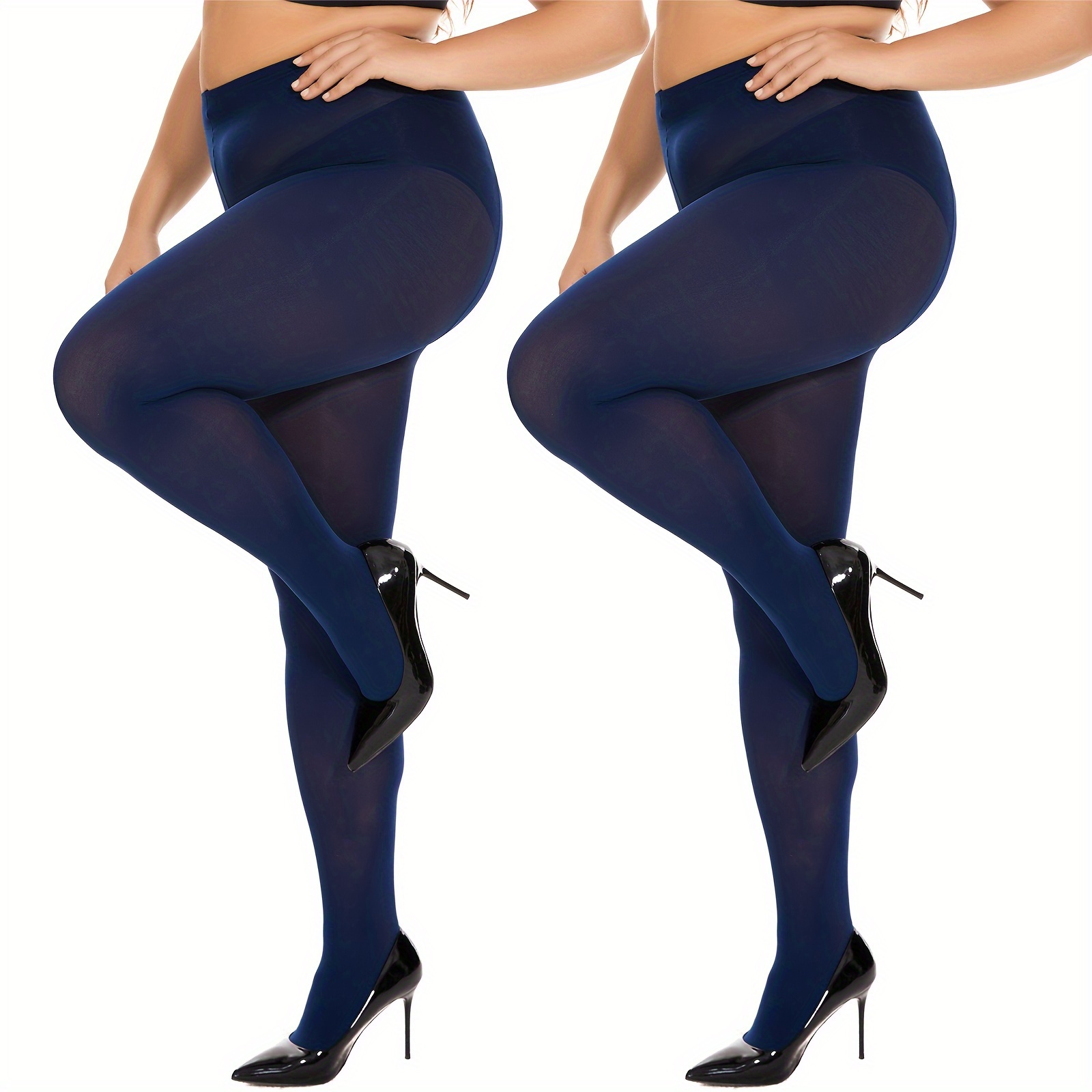 Selma: Navy Blue Opaque Thigh High Stockings. Petite to Plus Size