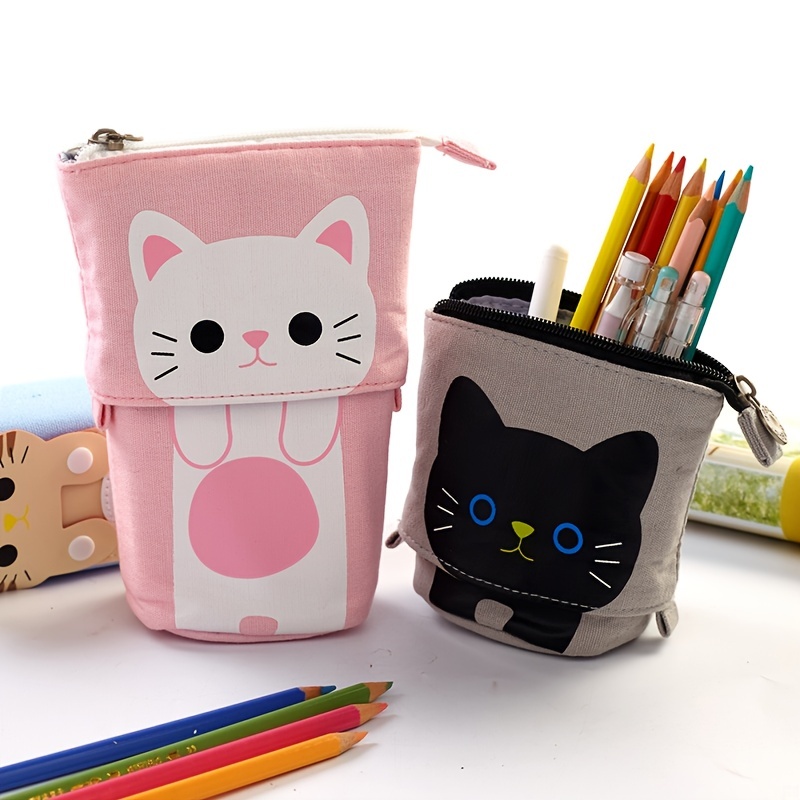 Quicksand cat pencil case cute pencil bag Three layers Big pen case girls  kawaii Stationery bag cartoon animals pen bag student