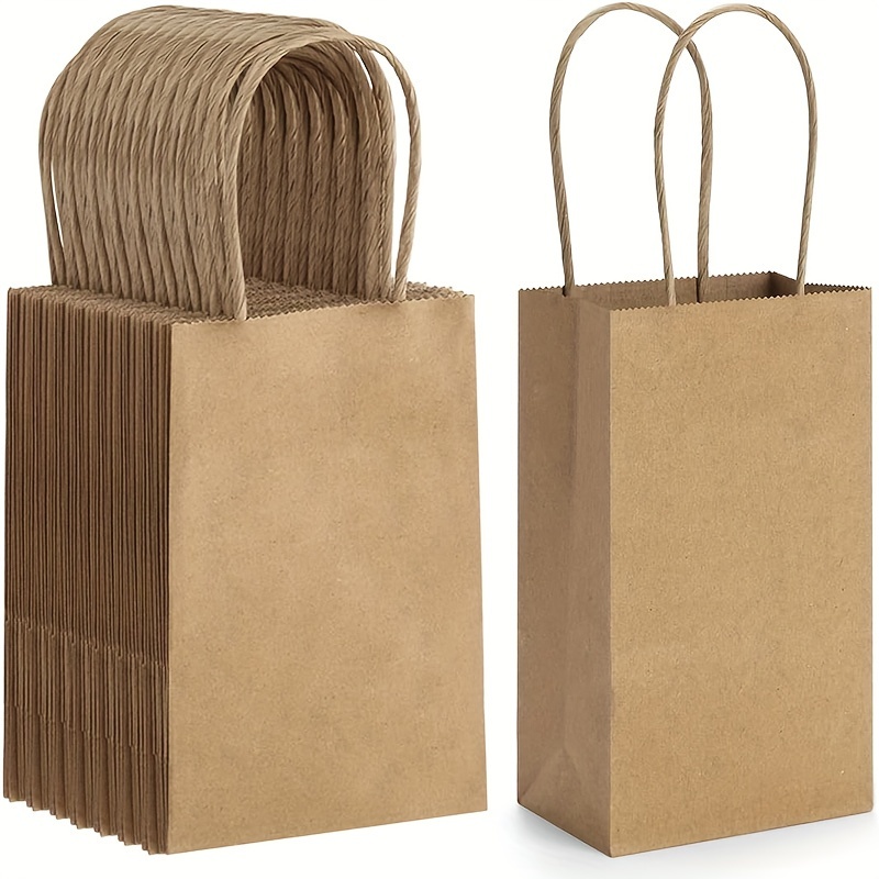50/100pcs Brown Kraft Paper Bags With Handles, 5.9x3.2x8.3 Inch Small Plain  Gift Bags, Grocery Retail Bag, Party Birthday Gift Bag, Shopping Bag, New  Year Valentine's Day Wedding Birthday Gift Wrapping And Storage