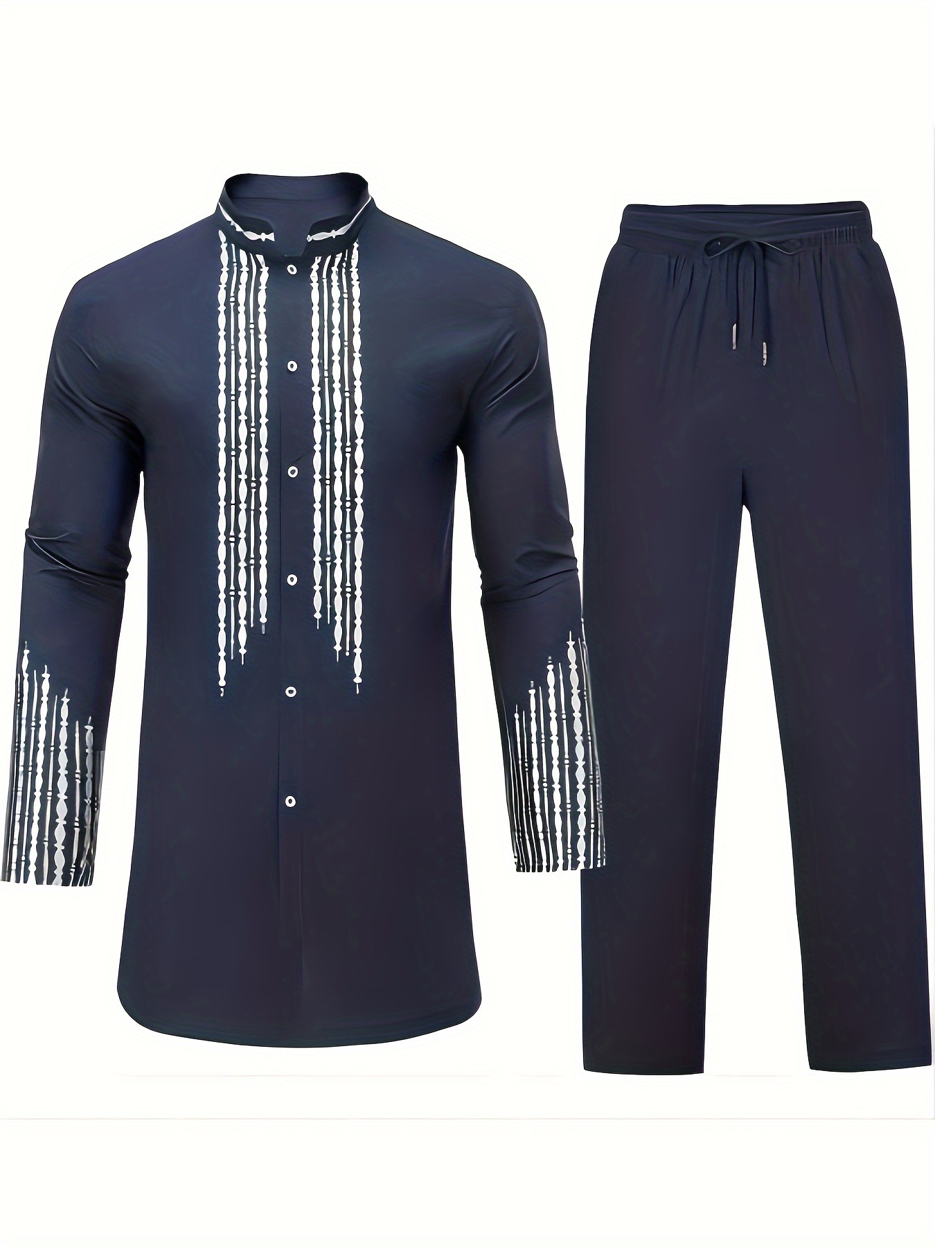 Mænds Langærmet Metallisk Gyldent Print Dashiki-skjorte Traditionelt Afrikansk Tøj