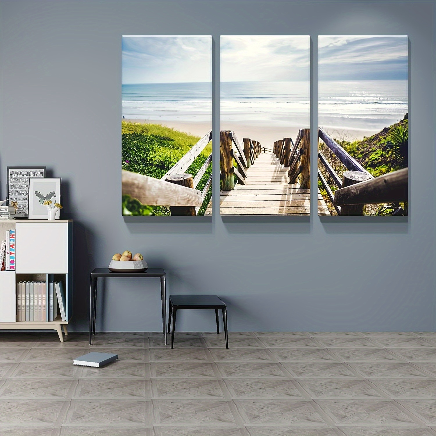 Beachside Wooden Path Wall Art: Bridge Boardwalk Stair Graphic Art on Wrapped Canvas for Wall Decor (18''x24'')