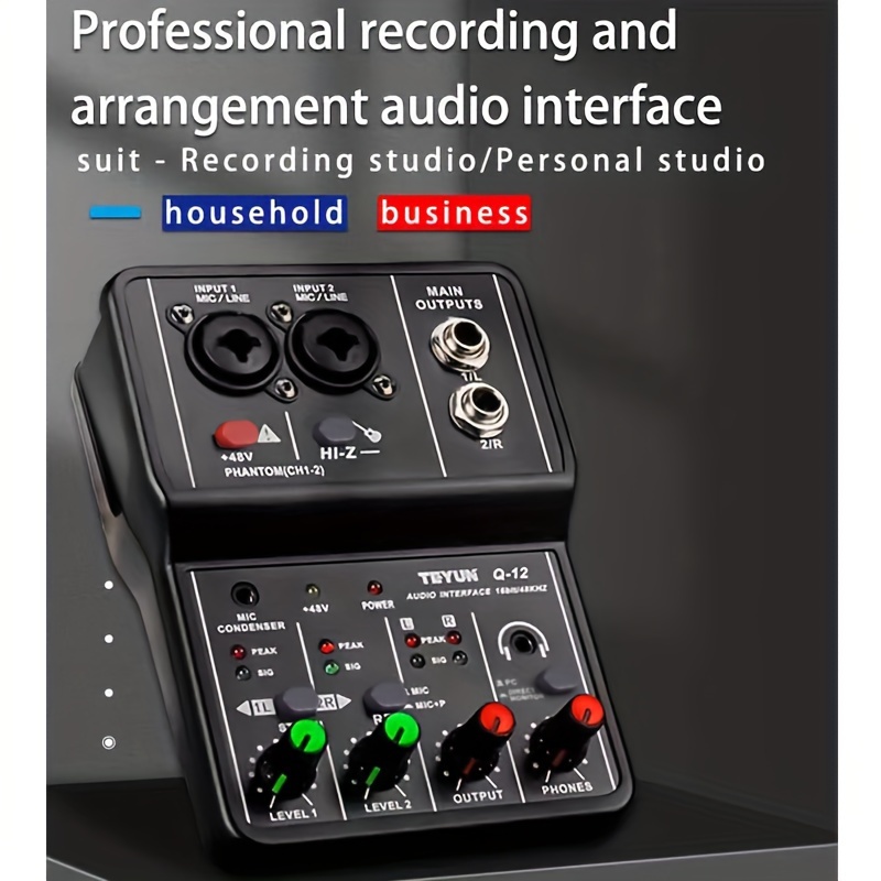 Teyun Q-22 Interface audio Carte son avec surveillance, guitare électrique  enregistrement en direct carte son professionnelle pour studio, chant