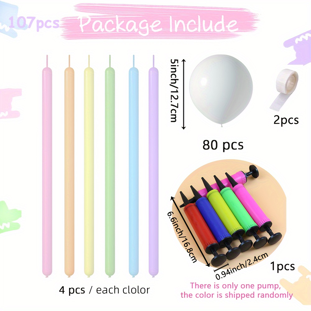 107pcs, Diy Pastel Rainbow Balloons Garland Kit, Birthday Decor