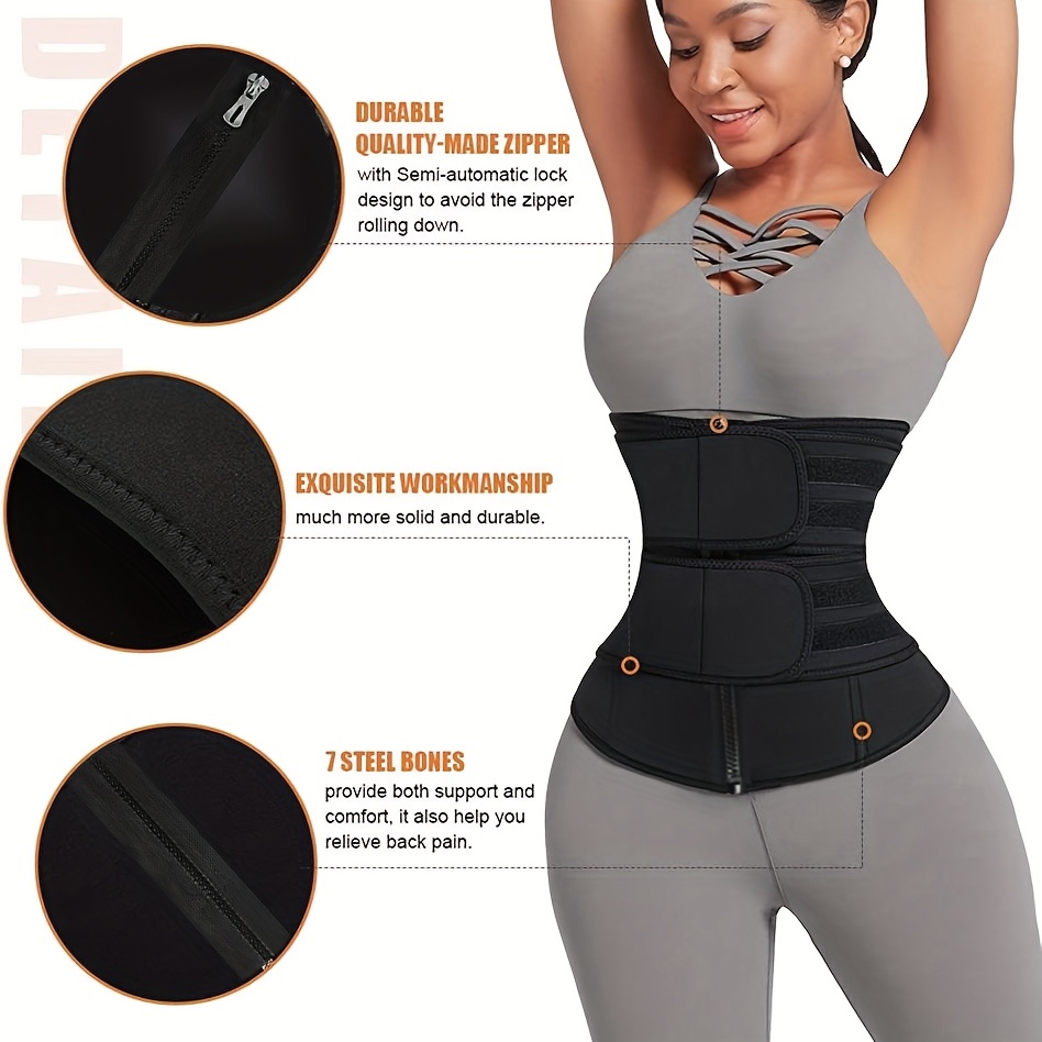 Black Solid Color Rubber Girdle: Zipper Waist Cover Sports - Temu