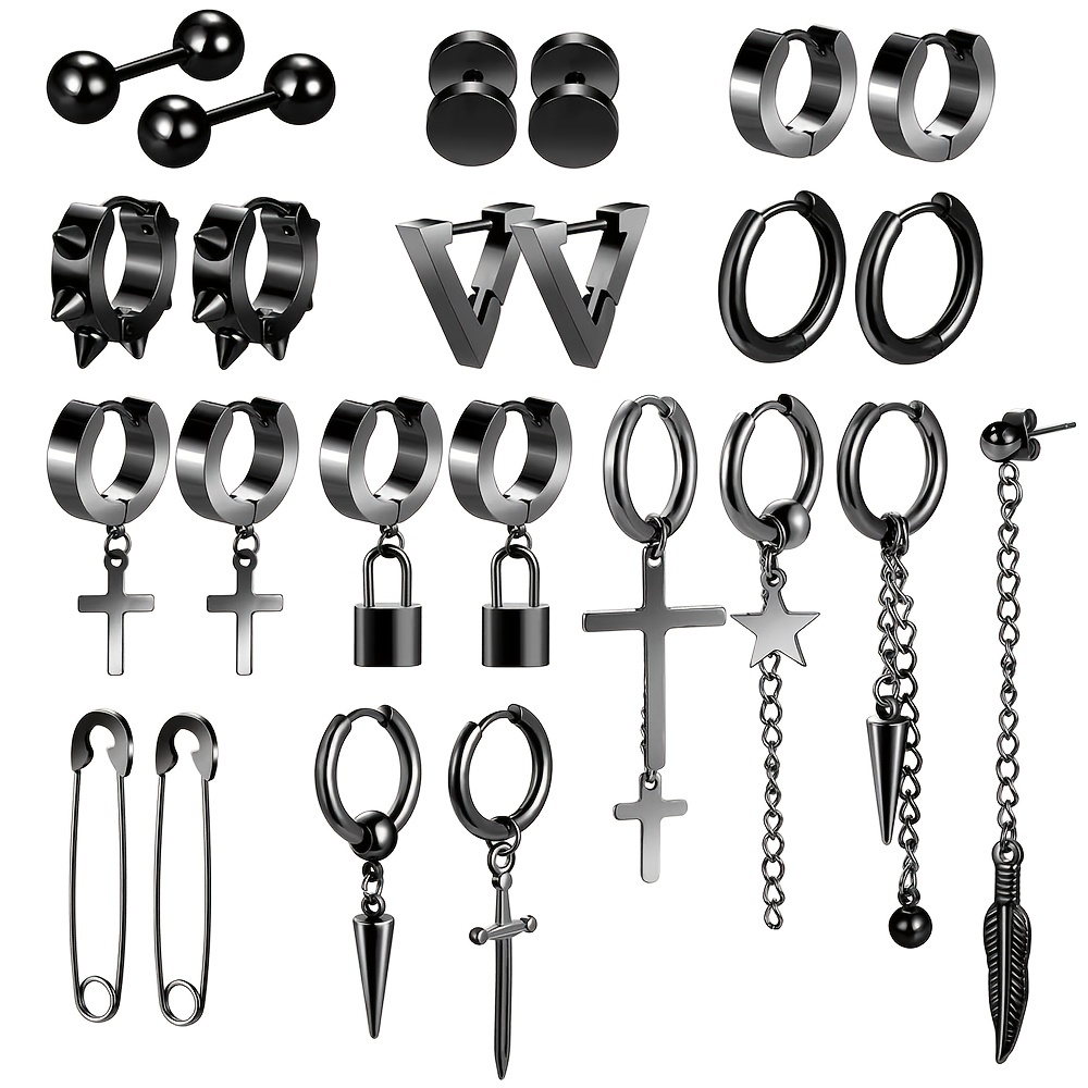 Men's Cross Dangle Earrings Set
