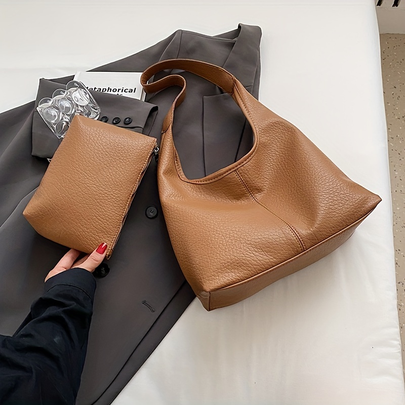 Minimalist PU Leather Hobo Bag, Large Capacity Commuting Tote Bag, Retro  Style All-Match Solid Color Storage Handbag Shoulder Bag For Work & Daily  Life, Casual Versatile Satchel Top Handle Shoulder Bags Fashion