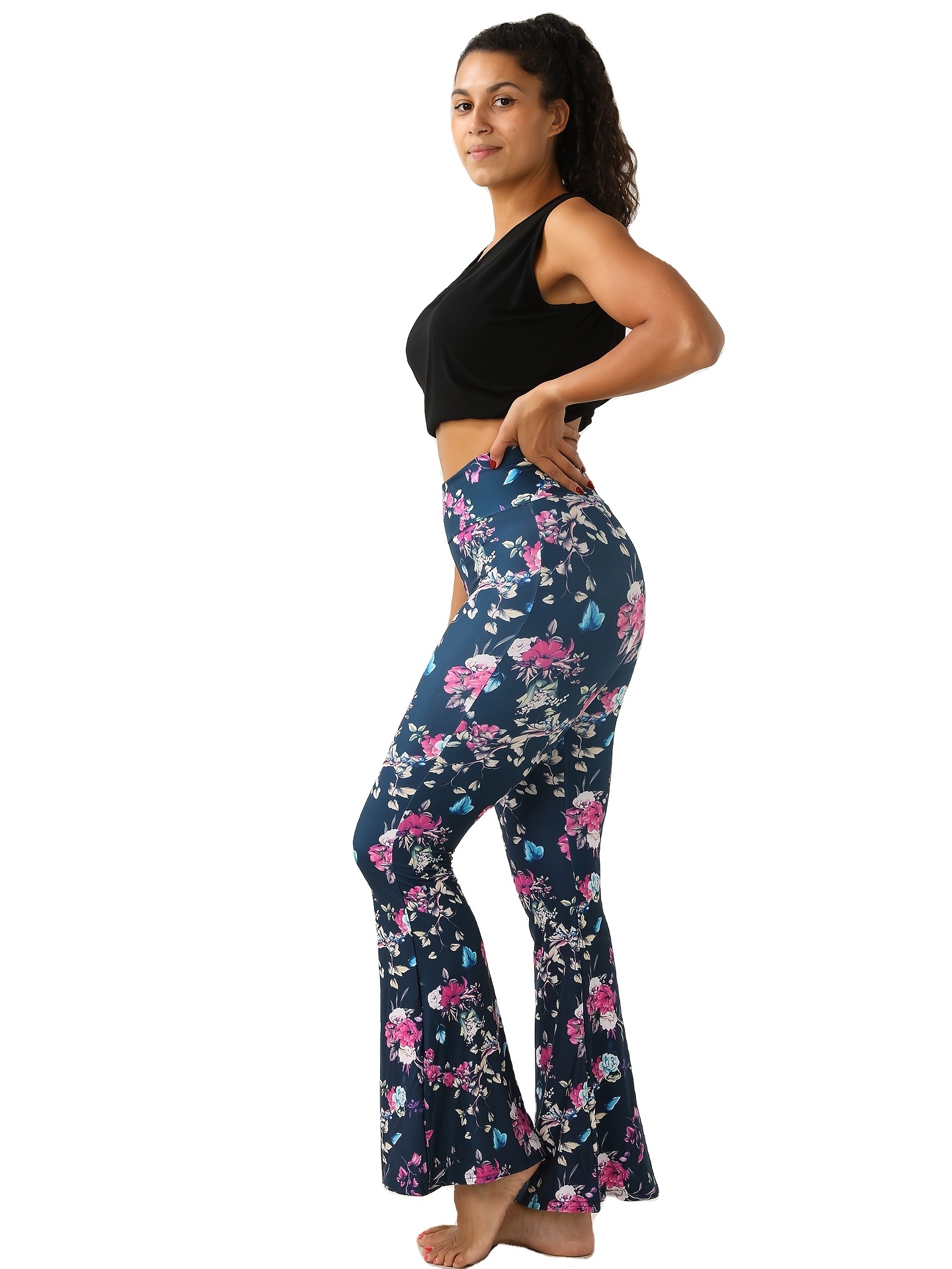 Bohemian Style Paisley Flower Print Flare Leg Yoga Pants - Temu