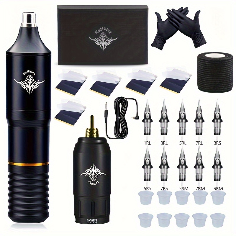 1 Juego Kit Máquina Tatuaje Inalámbrico Kit Tatuaje Completo - Temu Spain