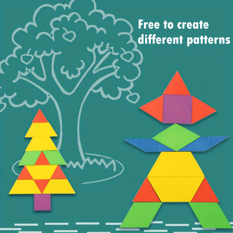 155pcs Wooden Pattern Building Blocks Set, Geometric Shape Puzzle  Educational Montessori Tangram Toys, With 12 Large Cards 24 Fun  Themes,Christmas & B