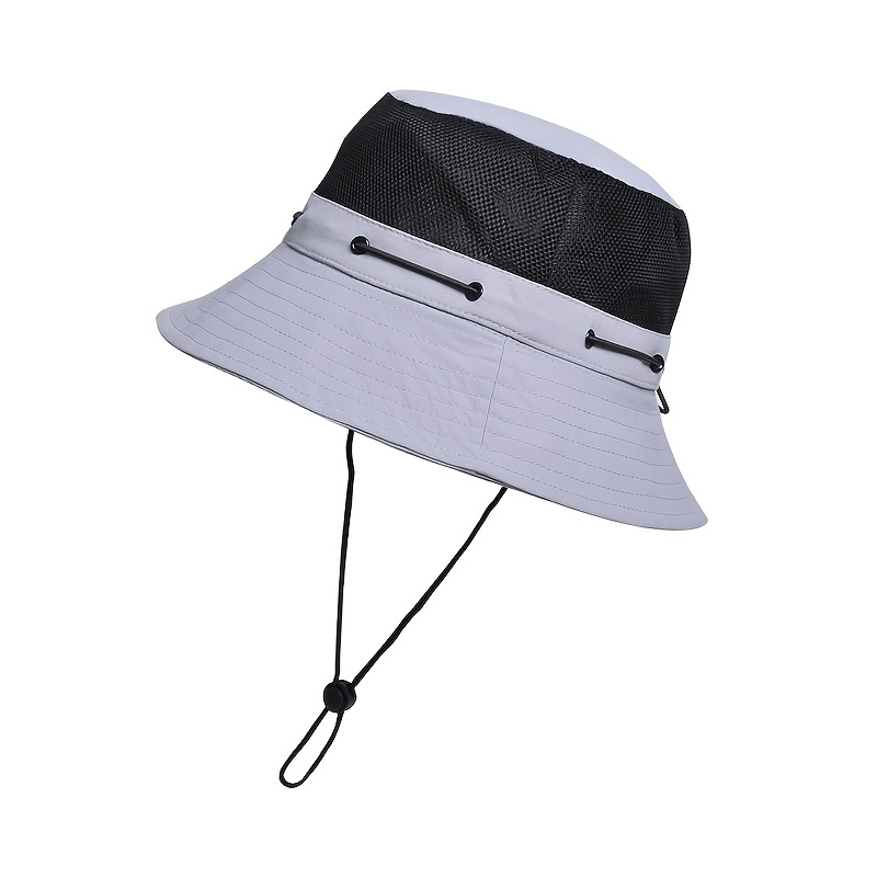 Mesh Breathable Bucket Hat, Fishing Hat, Summer UV Protection Fisherman HatWith Rope, Wide Brim Outdoor Sun Hat for Fishing Riding Climbing Hiking
