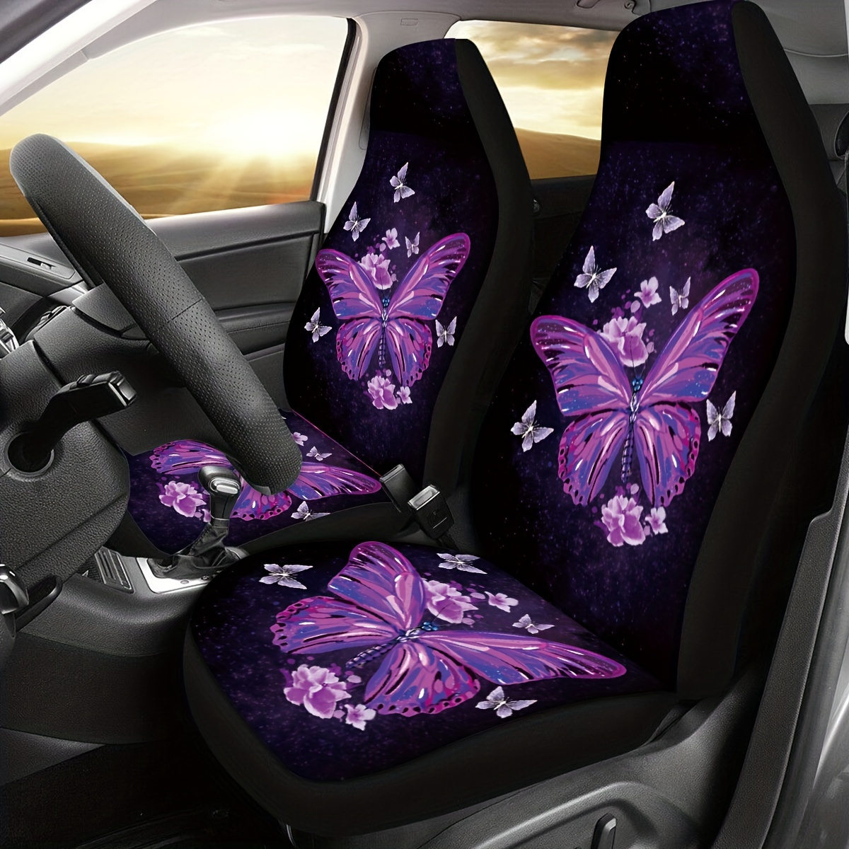 Purple Big Butterfly Print Car Seat Cover Universal Car