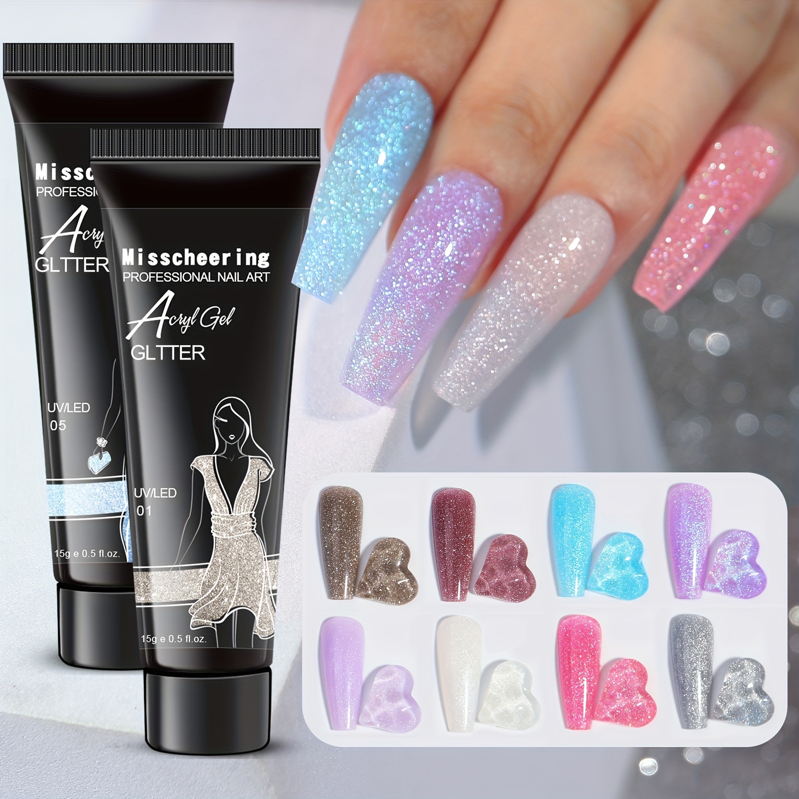 

Poly Nail Gel Set Glitter Poly Nail Extension Gel Kit Builder Nails Enhancement Gel For Beginner 15ml