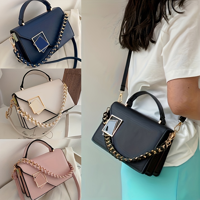 Metal Decor Square Handbag, Mini Chain Flap Purse, Women's Faux Leather Crossbody  Bag (7.9*5.1*3.1) Inch - Temu