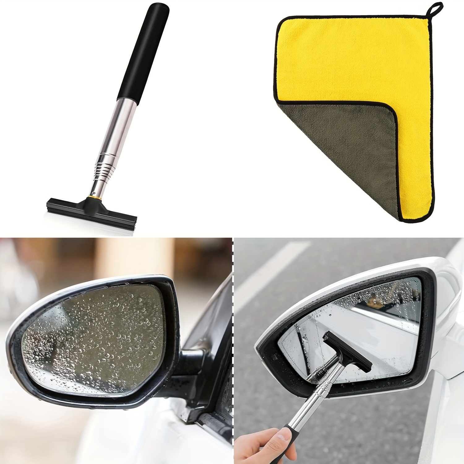 2Pcs Telescopic Auto Mirror Squeegee Cleaner, Mini Side Mirror Wiper, Auto  Mirror Squeegee Cleaner, Mini Extendable Squeegee for Car Mirror, Side View