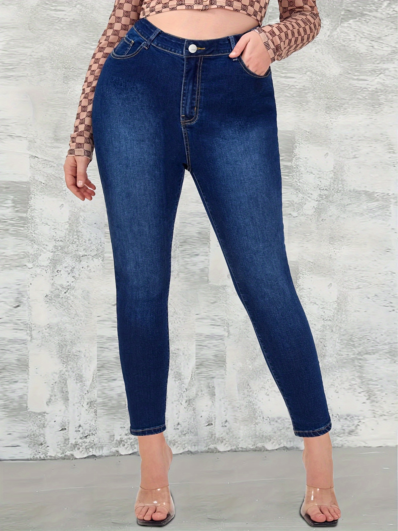 Single Button Skinny Jeans Mid stretch Fashion Slant Pocket - Temu