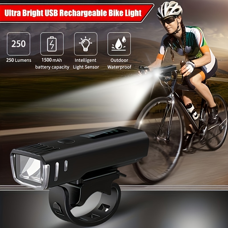 Ascher Juego de luces para bicicleta ultra brillantes recargables por USB,  potente faro delantero y trasero para bicicleta, 4 modos de luz, fácil de