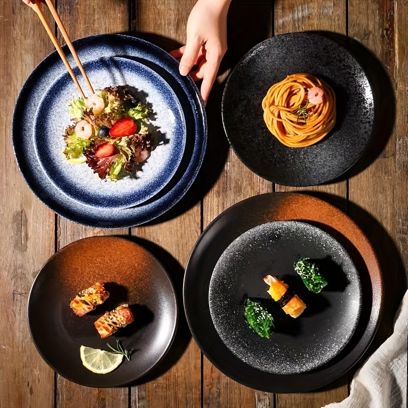 Assiette en céramique pour Salades Soupe Steaks Vaisselle japonaise noire  Ensemble d'assiettes et de bols de 14/25 * 38 pièces Lave-vaisselle