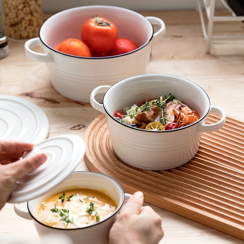 Nordic Style Soup Bowl, Large Household Ceramic Bowl With Handles, Nordic  Simple Double-ear Soup Bowl, Ceramic Salad Bowl, For Home Restaurant Hotel,  Dinnerware Accessories - Temu