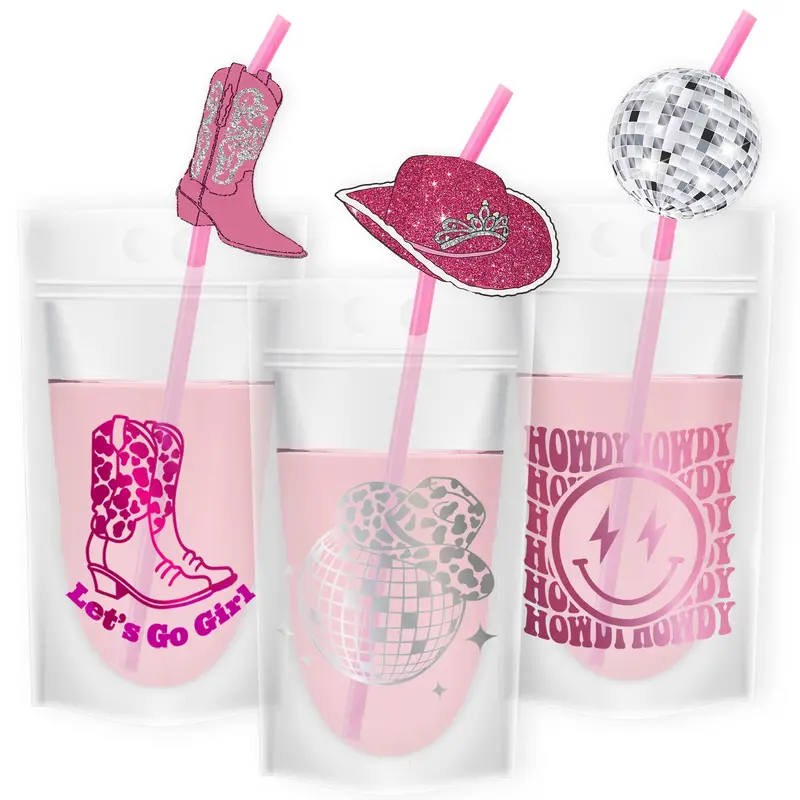 Drink Pouches With Straws Disco Cowgirl Colorful Drink Bags - Temu