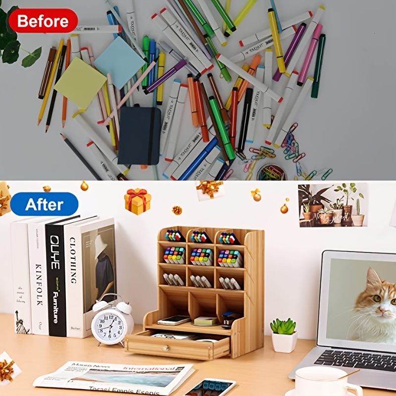 Wooden Desk Organizer, Multi-Functional DIY Pen Holder, Pen Organizer for  desk, Desktop Stationary, Easy Assembly, Home Office Art Supplies Organizer  Storage， 