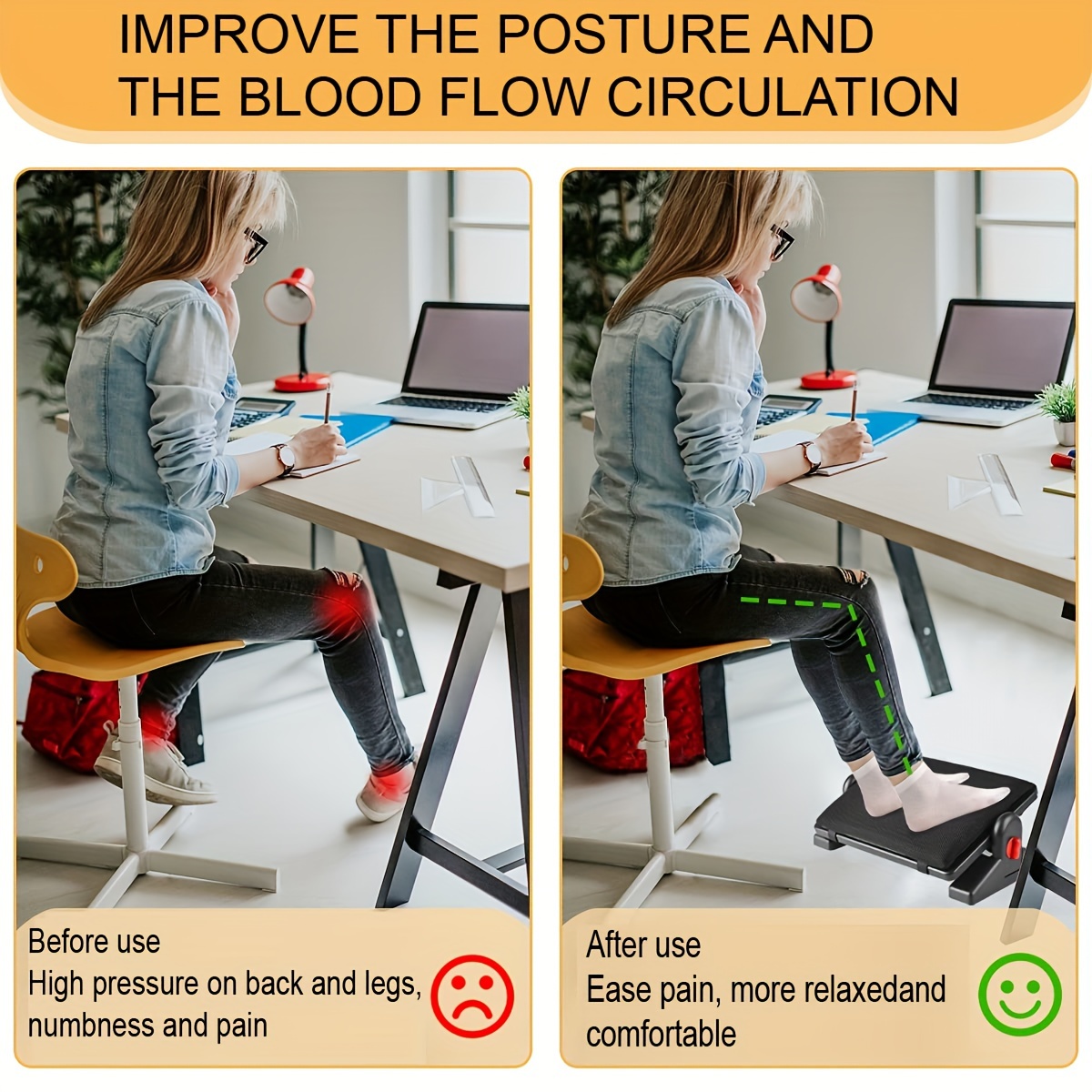 Adjustable Under Desk Footrest Ergonomic Foot Rest with Removable Sponge  Cushion