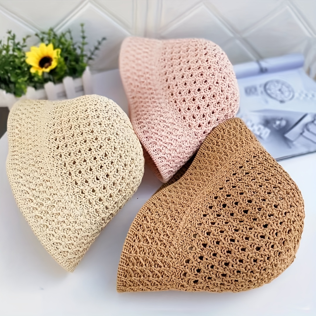 Hollow Crochet Sun Hat Breathable Sun Shade Casual Straw - Temu