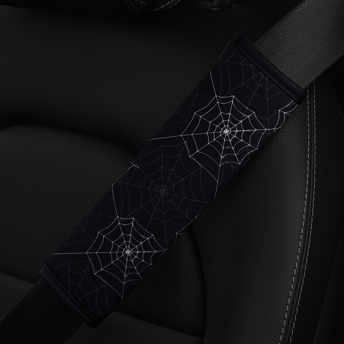 

1pc Spider Web Spider Print Fabric Car Seat Belt Shoulder Protector Cover Insurance Belt Cover Single Pack Car Accessories