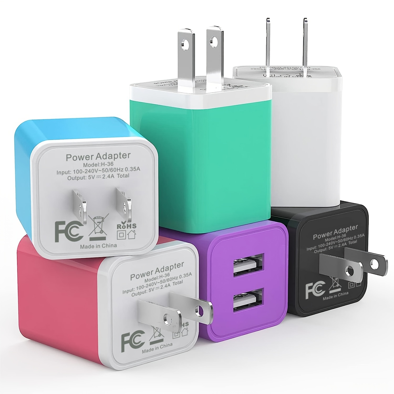 6-Pack Igenjun Dual USB Wall Charger Adapter (6 colors)