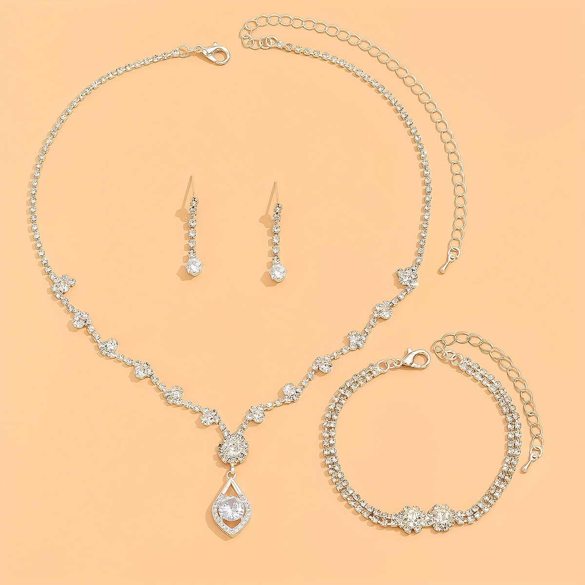 AYYUFE 4Pcs/Set Shiny Elegant Necklace Earrings Bracelet Ring