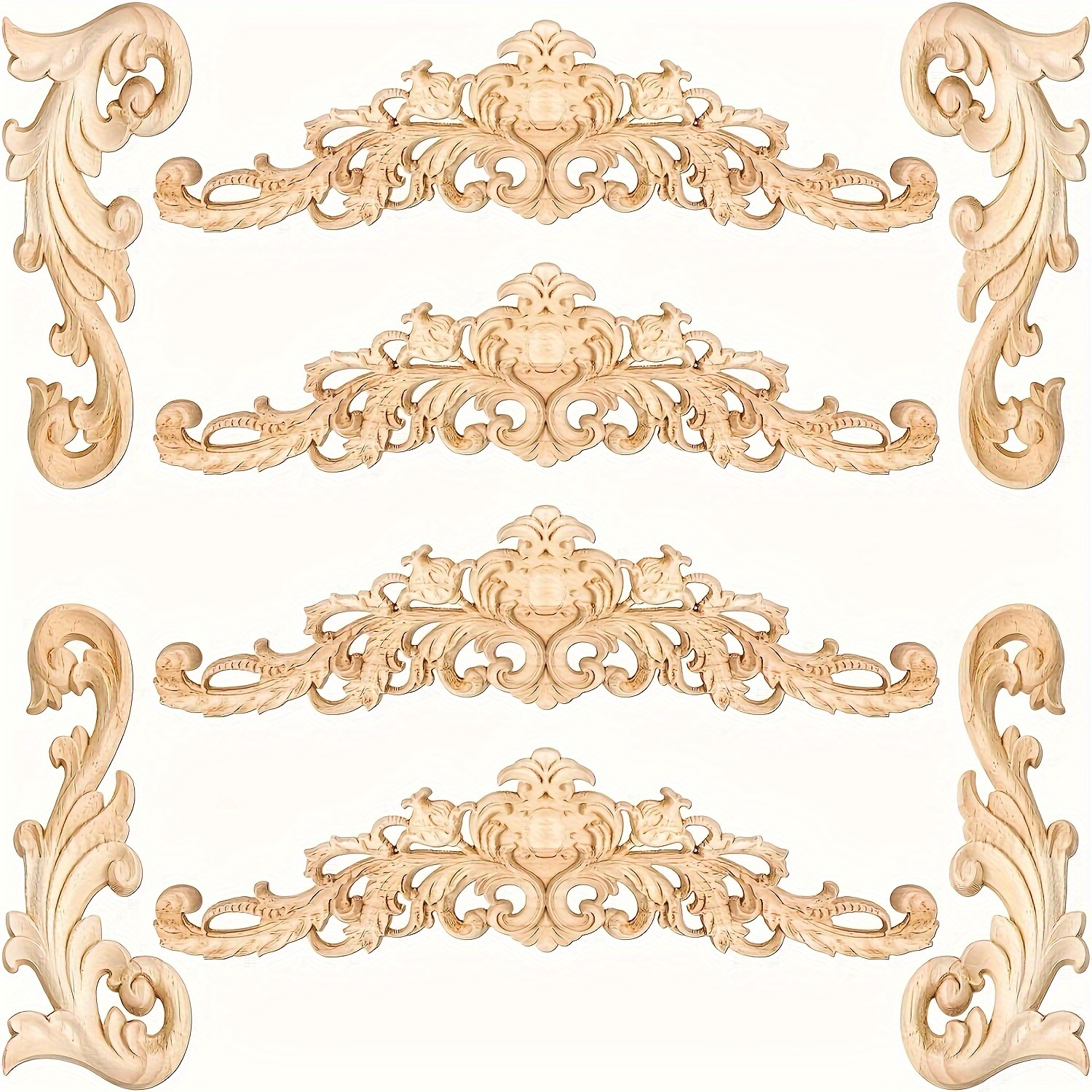 4 Pieces Vintage Wooden Carved Corner Unpainted Furniture Decals Wall Decor Appliques - 8x8cm