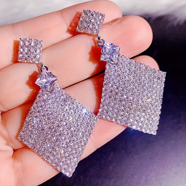 10 pairs lot shiny zircon decor dangle earrings simple luxury style zinc alloy jewelry gift for friends details 26