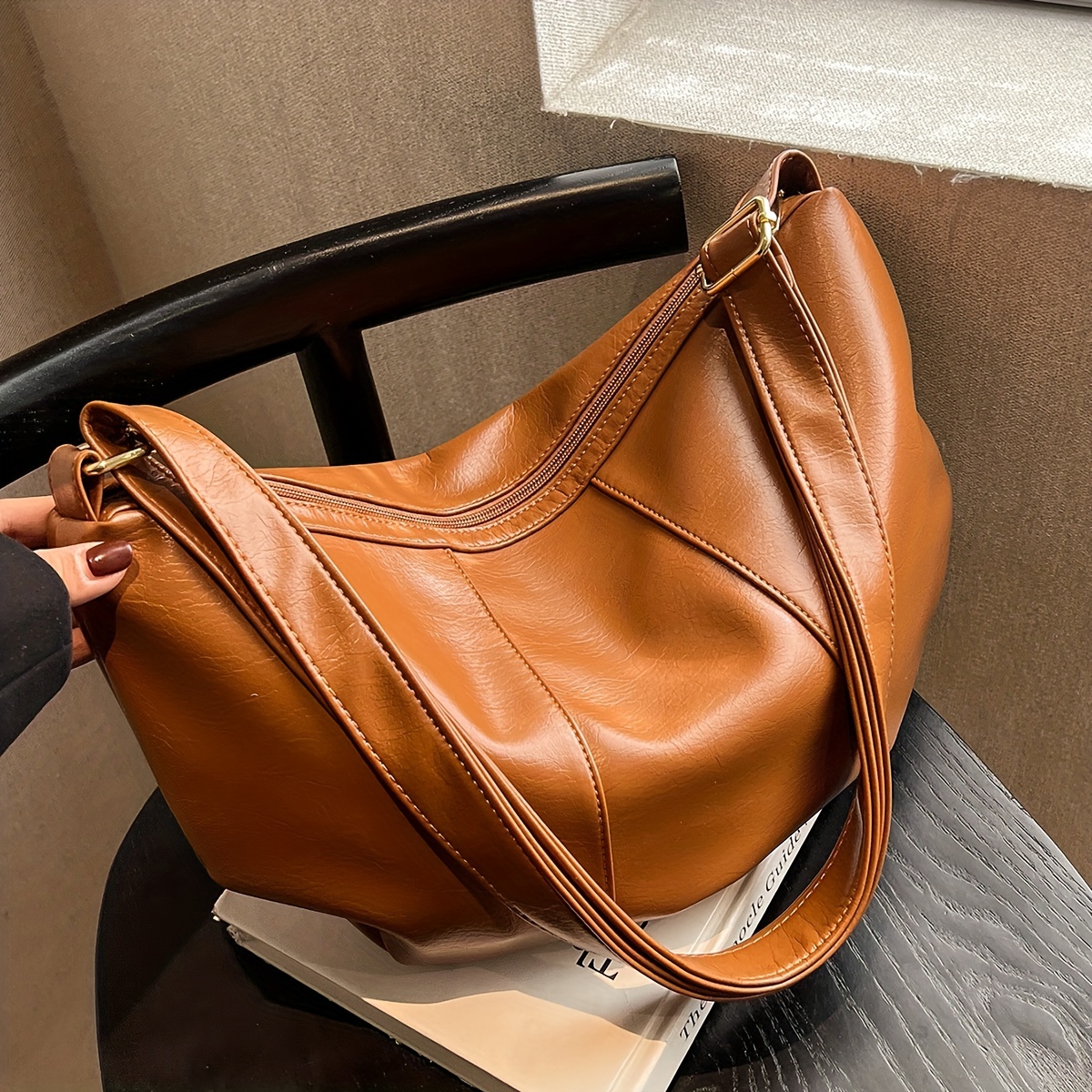 Trendy Minimalist Crescent Bag, Solid Color Underarm Bag, Pu