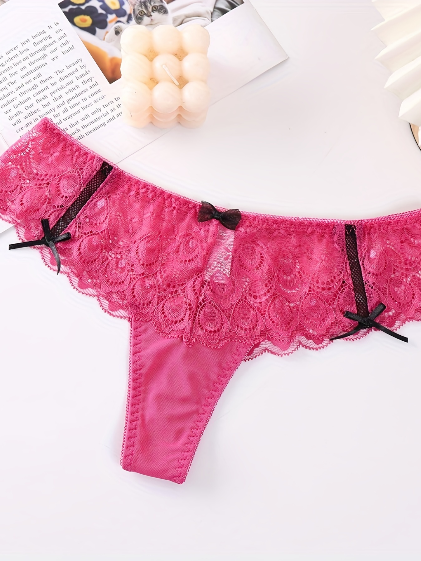 Lace Stitching Bow Thongs Comfy Breathable Intimates Panties - Temu Canada