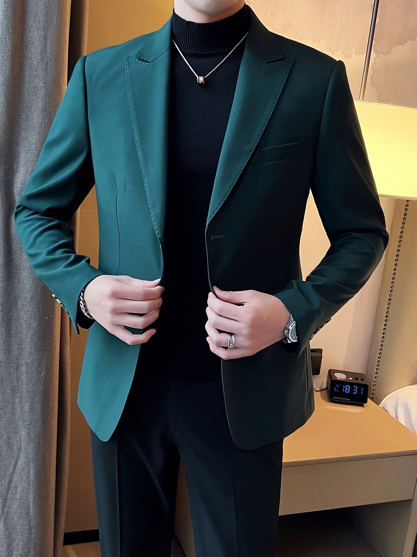 Two Button Blazer, Men's Casual Elegant Flap Pocket Lapel Suit Jacket For  Business