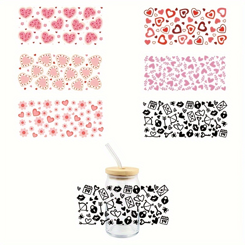 1pc Valentines Day Design UV DTF Cup Wraps For 16 Oz Glass Cup, UV DTF Cup  Wraps For Glass Cups, Wraps For Cups, Glass Stickers For Cups, Cup Decals