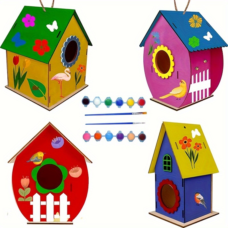 4pcs Diy Bird House Wind Chime Kits Niños Construyan Pinten - Temu