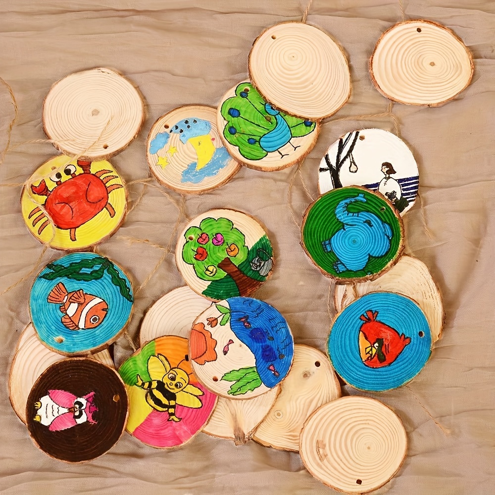 Natural Wood Slices 30 Pcs 3.5-4 Inch Craft Unfinished Wood Kit