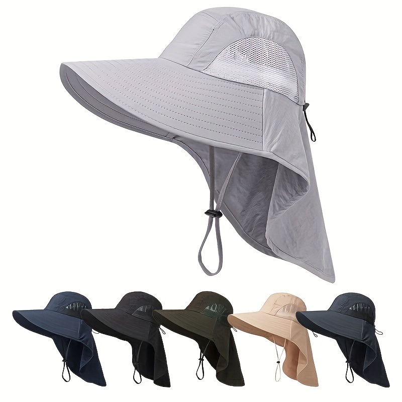 Wide Brim Sun Hat Neck Flap Solid Color Mesh Breathable - Temu