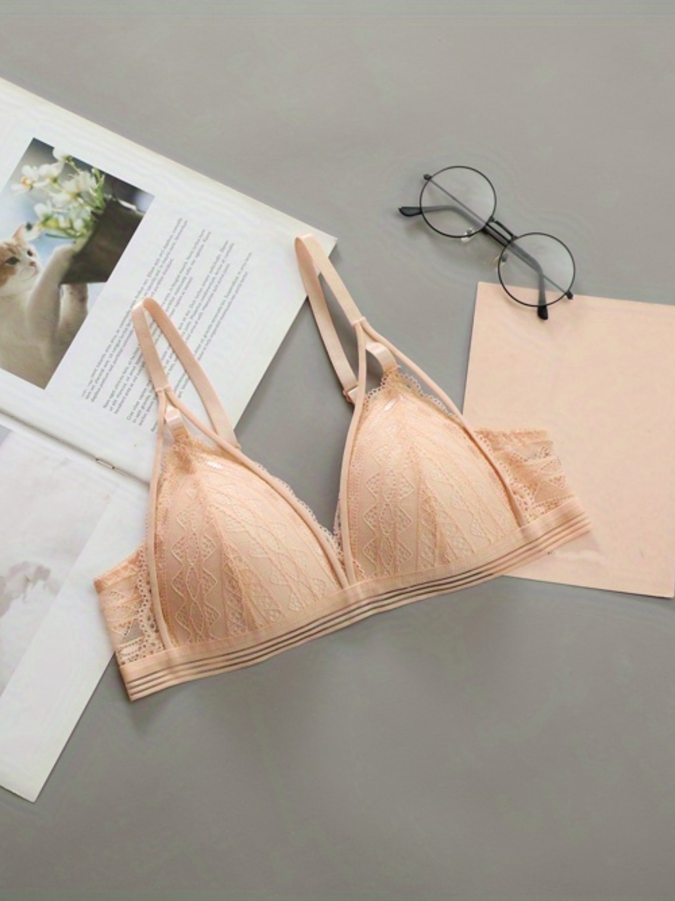 Glossy Triangle Cup Everyday Bra Comfortable Knitted Fabric - Temu
