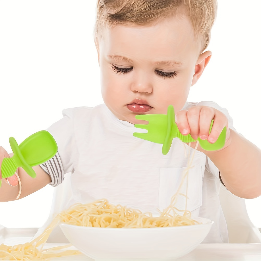 Bebés y niños pequeños Silicona Aprendizaje de alimentos Tenedor Cuchara  lamiendo cuchara Bebé