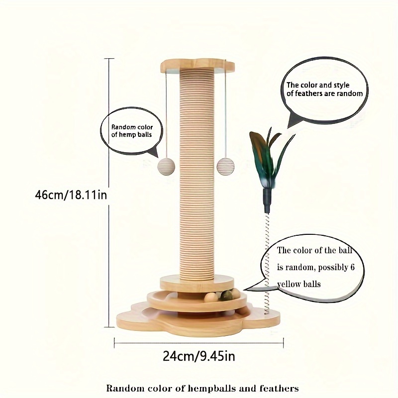 1pc Solid Wood Cat Turntable Cat Scratching Post, Cat Teaser Stick, Cat Scratching Board For Cats, Durable Cat Toys, Sisal Cat Climbing Stand details 0