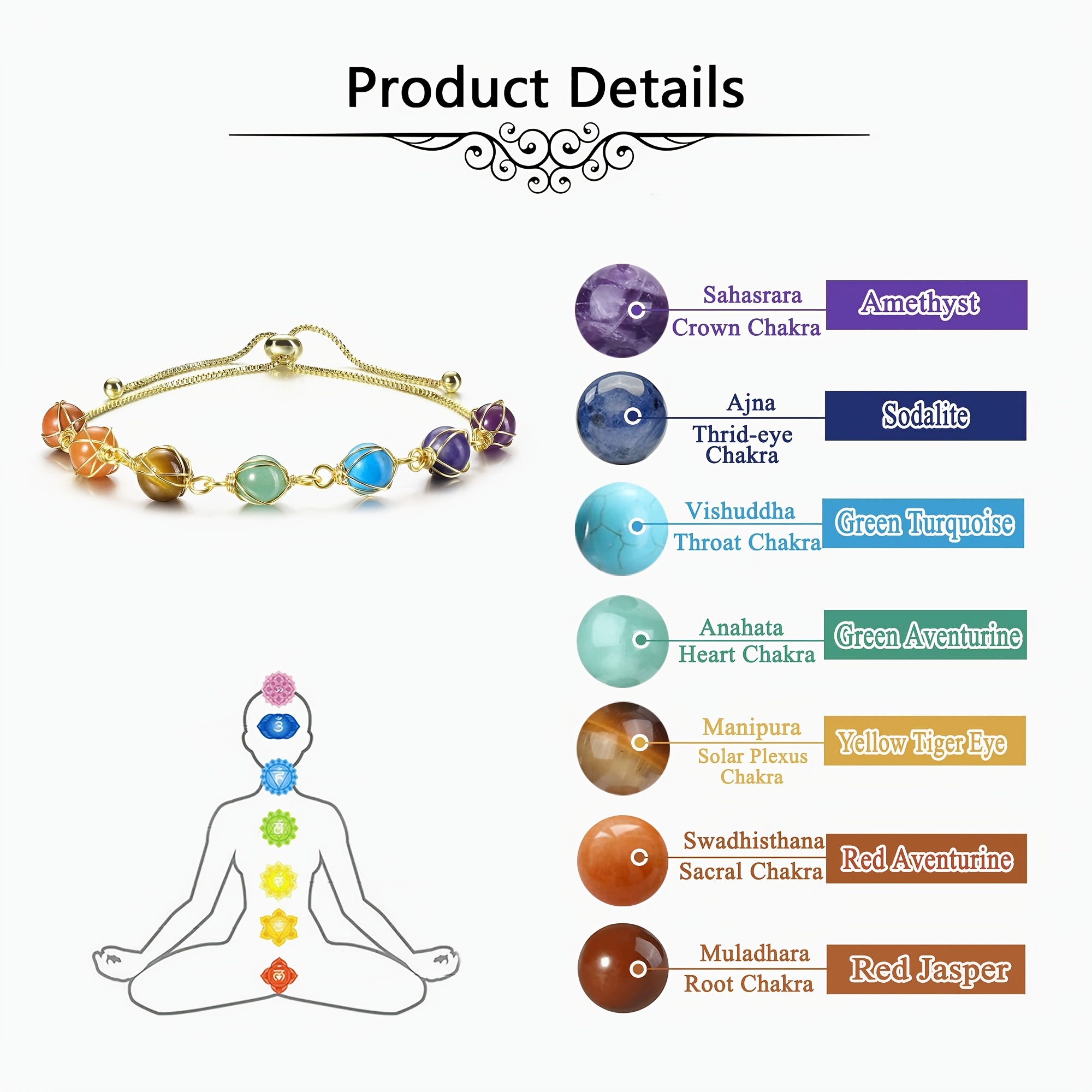 Chakra Bead Bracelets For Women 8mm 7 Chakra Healing Bracelet With