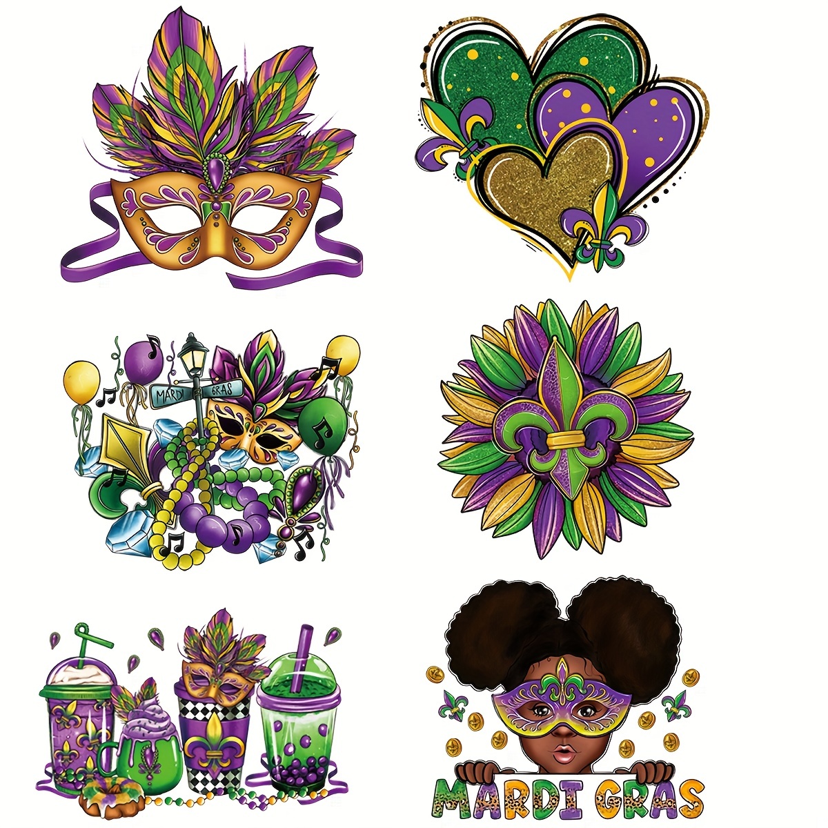 Mardi Gras Iron-On Transfer For Clothing Patches DIY Washable T-Shirts  Thermo Sticker Applique T7401
