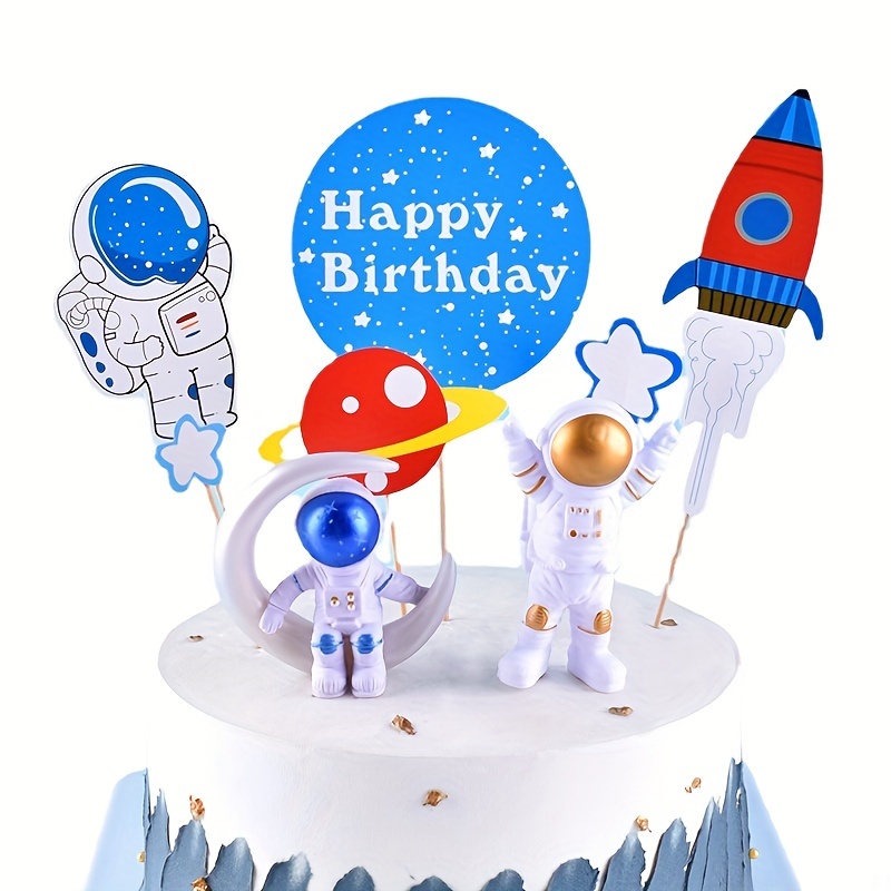 Astronaut Space Cake Toppers Outer Space Astronaut Figurines Planet Rocket cake  insert Kids Birthday Party Supplies Baby Shower