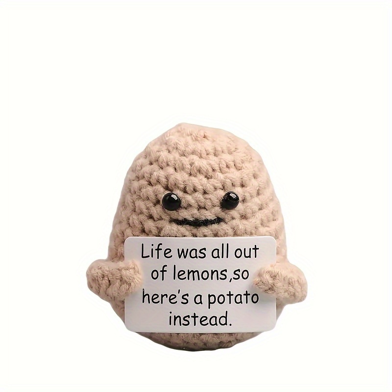 Funny Positive Potato, 3 inch Cute Crochet Positive Potato Doll with Positive Card, Positive Life Potato Toy