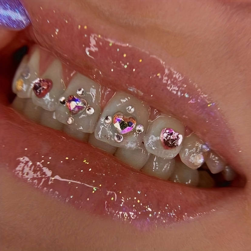 Colorful Laser Love Heart Shape Rhinestone Tooth Gem Kit For - Temu