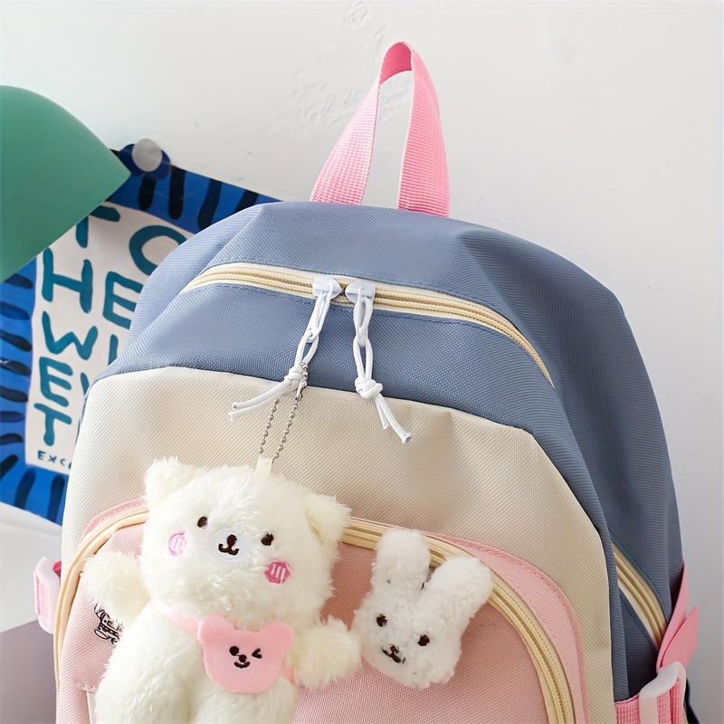 5PCS/SET WOMAN BACKPACK Nylon Travel Bookbags with Plush Pendant